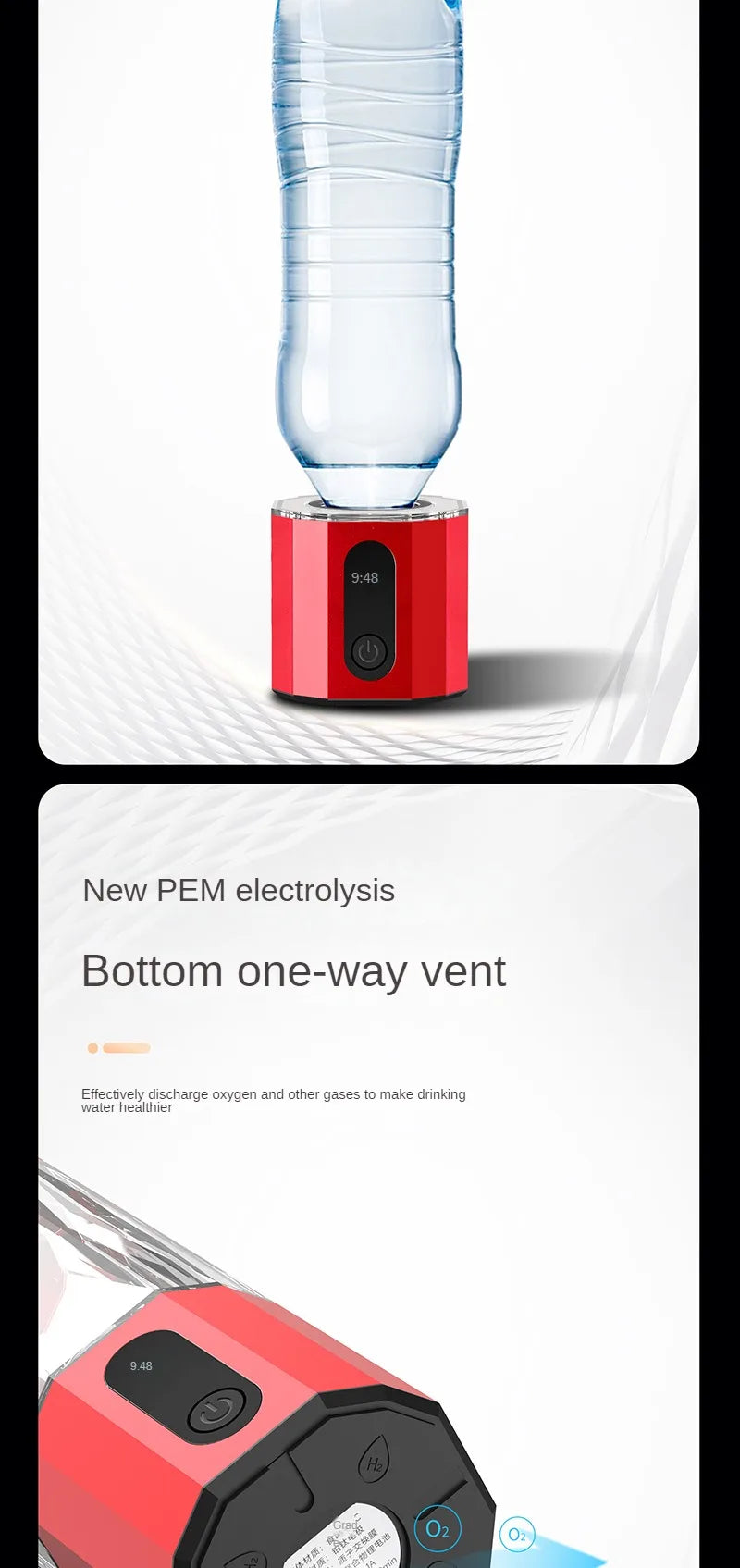 New PEM 10000ppb health intelligent portable alkaline generator all volume pure H2 hydrogen-rich water cup