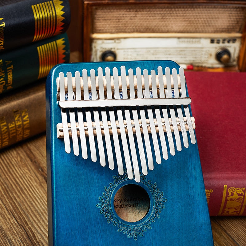 17 Keys Wood Mbira Body  Kalimba Piano blue color