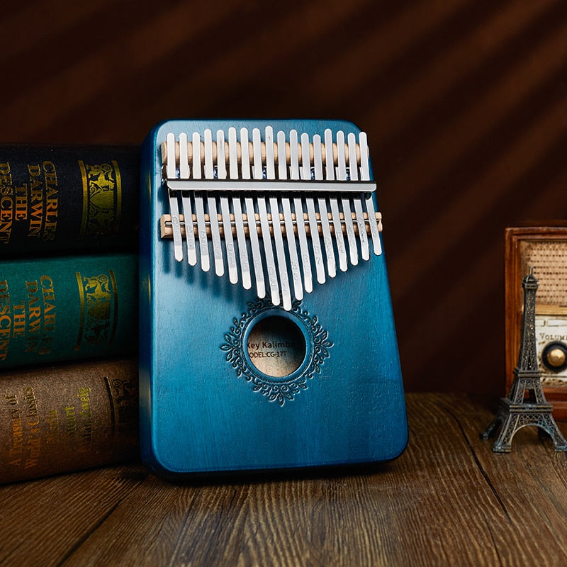 17 Keys Wood Mbira Body  Kalimba Piano blue