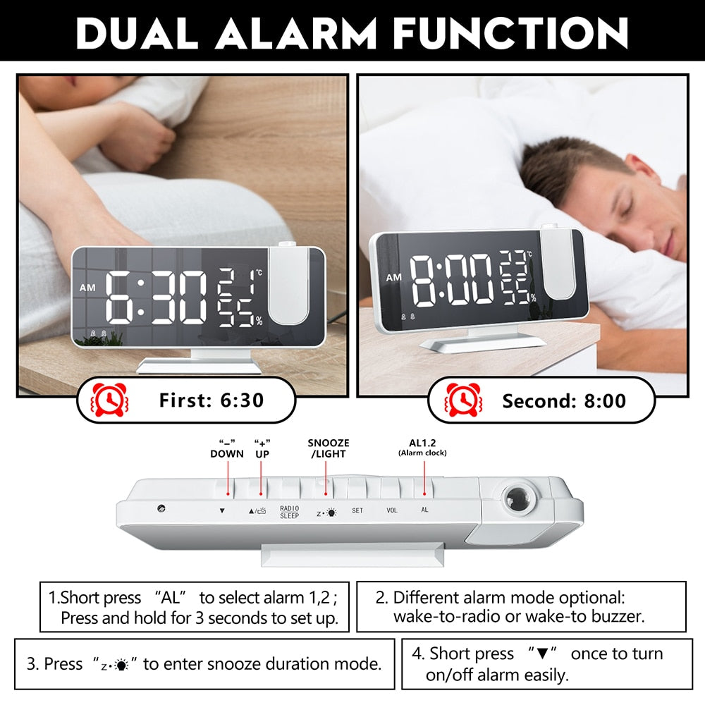 Smart Alarm Clocks with 180° Projection Time Snooze
